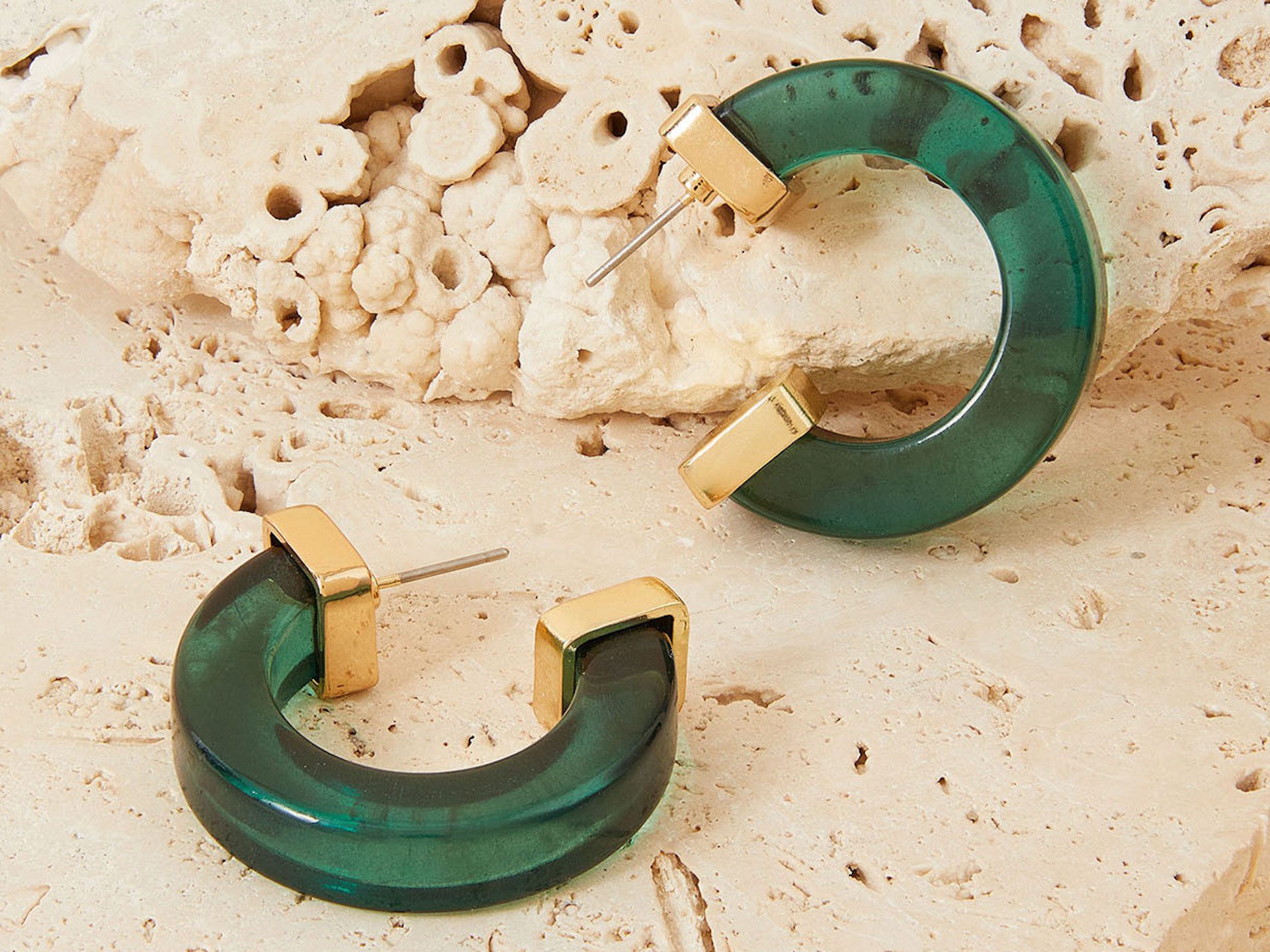 Green resin hoop on sale earrings