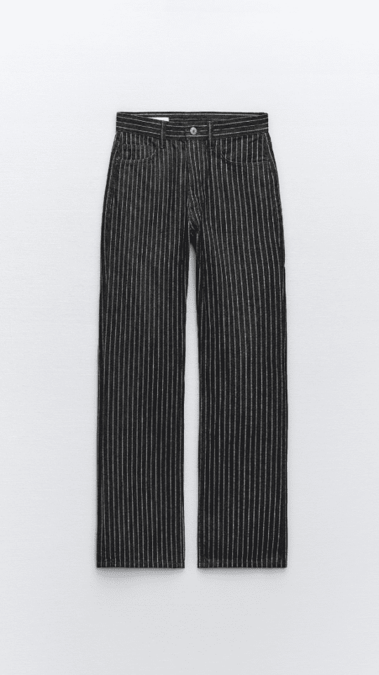 ZARA Black Straight Fit Pants with White Stripe